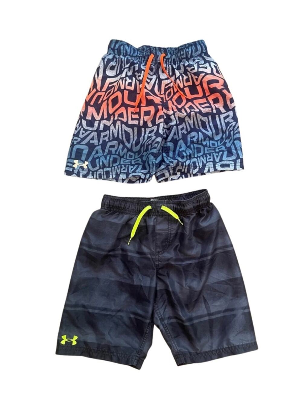 Under Armour Boys Navy/Orange and Black/Neon Yellow Swim M Boys Shorts Set #0059